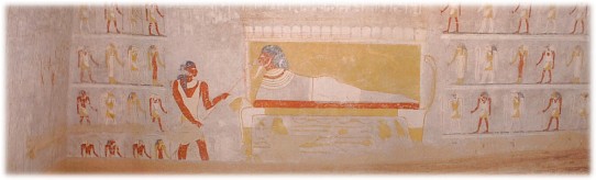El Kuru wall paintings - The queen is being fed on her bed